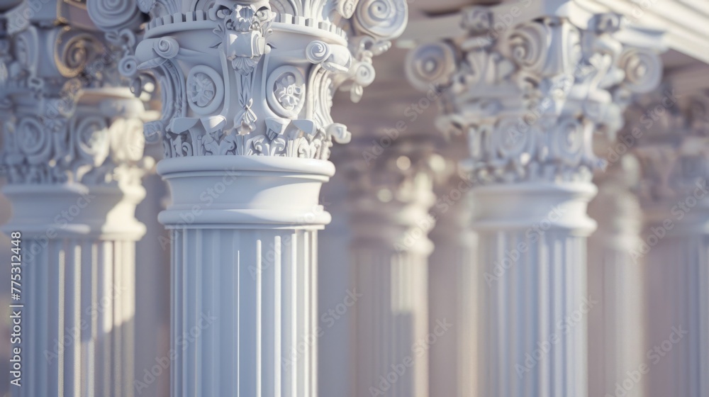 Poster Row of white columns with a clock on top, suitable for architectural projects