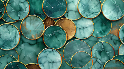 Blue and gold marble Circle Geometric Shapes Texture Background pattern.  Artificial marble texture with marbling golden decor. generative ai - obrazy, fototapety, plakaty