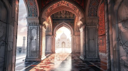 Fototapeta na wymiar a view of a mosque pastel colors