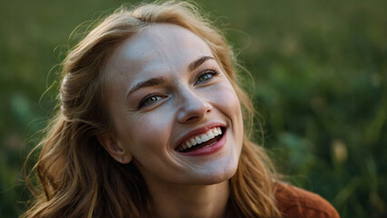 Happy Blonde Woman Laughing in natural setting