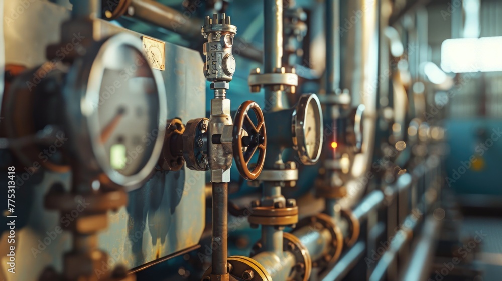 Poster detailed view of multiple gauges on a wall, suitable for industrial concepts