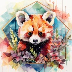 Watercolour Animal Clipart Cute Baby fox abstract Background 