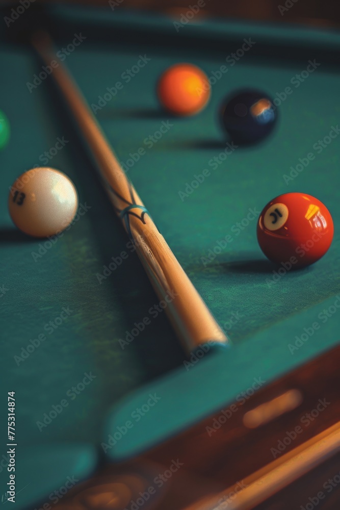 Poster a pool table with a cue and ball, perfect for sports and leisure concepts