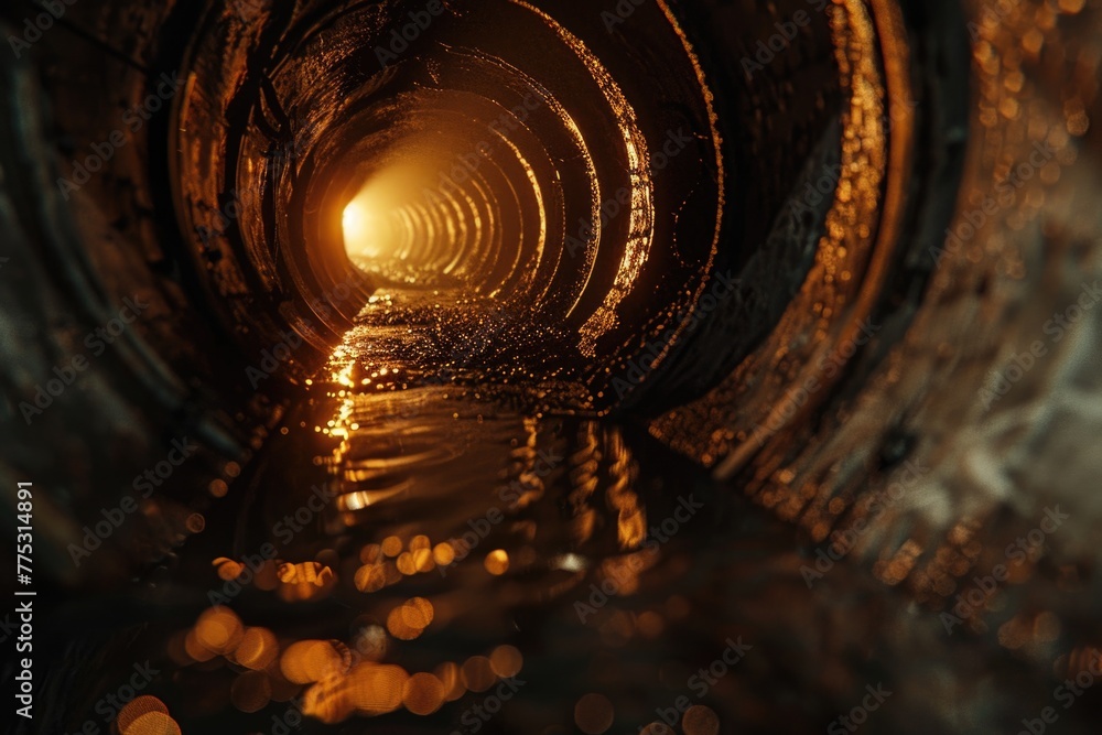 Poster Dark tunnel with a light at the end, suitable for concepts of hope and overcoming challenges