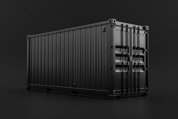 Three-Dimensional Rendering of Closed Black Shipping Container for Import and Export on Dark and Good Look Background