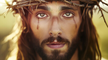 Jesus Cristo usando uma coroa de espinhos macro - obrazy, fototapety, plakaty