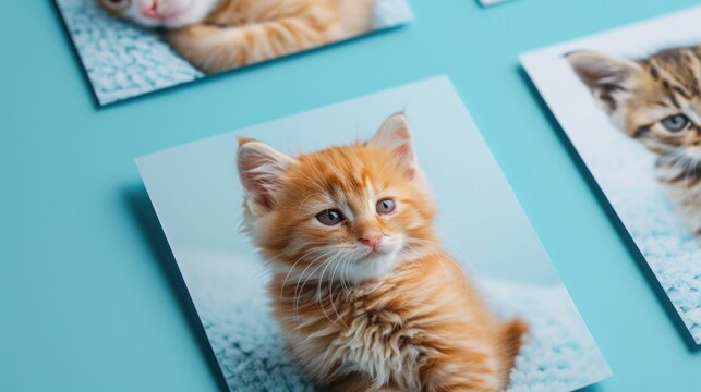 Two pictures of cats on a blue surface, suitable for various projects