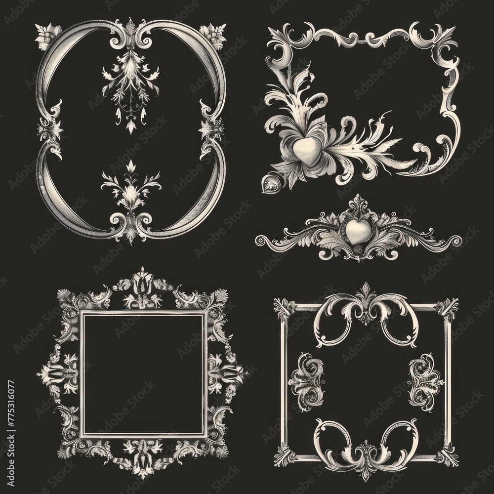 Poster Four ornate frames on a sleek black background. Perfect for adding a touch of elegance to any design project