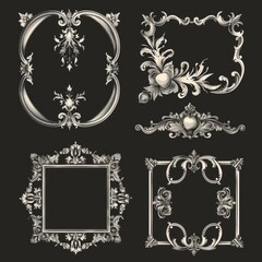 Four ornate frames on a sleek black background. Perfect for adding a touch of elegance to any design project