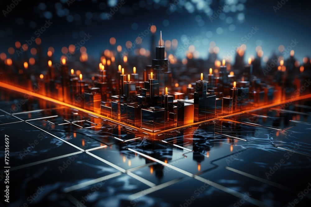 Leinwandbilder complex 3d network backdrop, reminiscent of a futuristic cityscape, intricate connections resembling