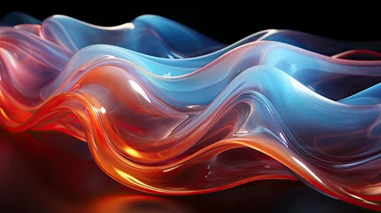 Poster 3D wavy abstract background, Sculpture oil physical waves using transparent materials and lighting effects © SaroStock