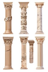 Image featuring a set of four different types of columns. Suitable for architectural designs and historical concepts