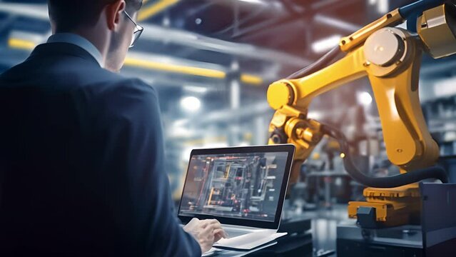 Male engineer using tablet. Industry engineer working on digital tablet. Industrial technology and manufacturing software configuration