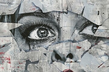 Close up of a person's face on a newspaper, suitable for news and media concepts