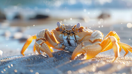 Crabs scuttling across the sand - obrazy, fototapety, plakaty