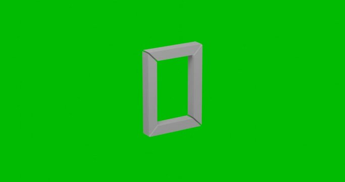 Animation of rotation of a white photo frame symbol with shadow. Simple and complex rotation. Seamless looped 4k animation on green chroma key background
