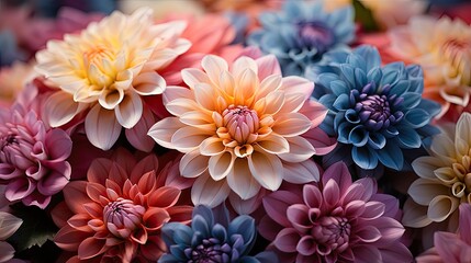 Flowers in bunches background, vibrant and varied arrangement with hues ranging from soft pastels to bold and vibrant tones, capturing the essence of a lively garden - obrazy, fototapety, plakaty