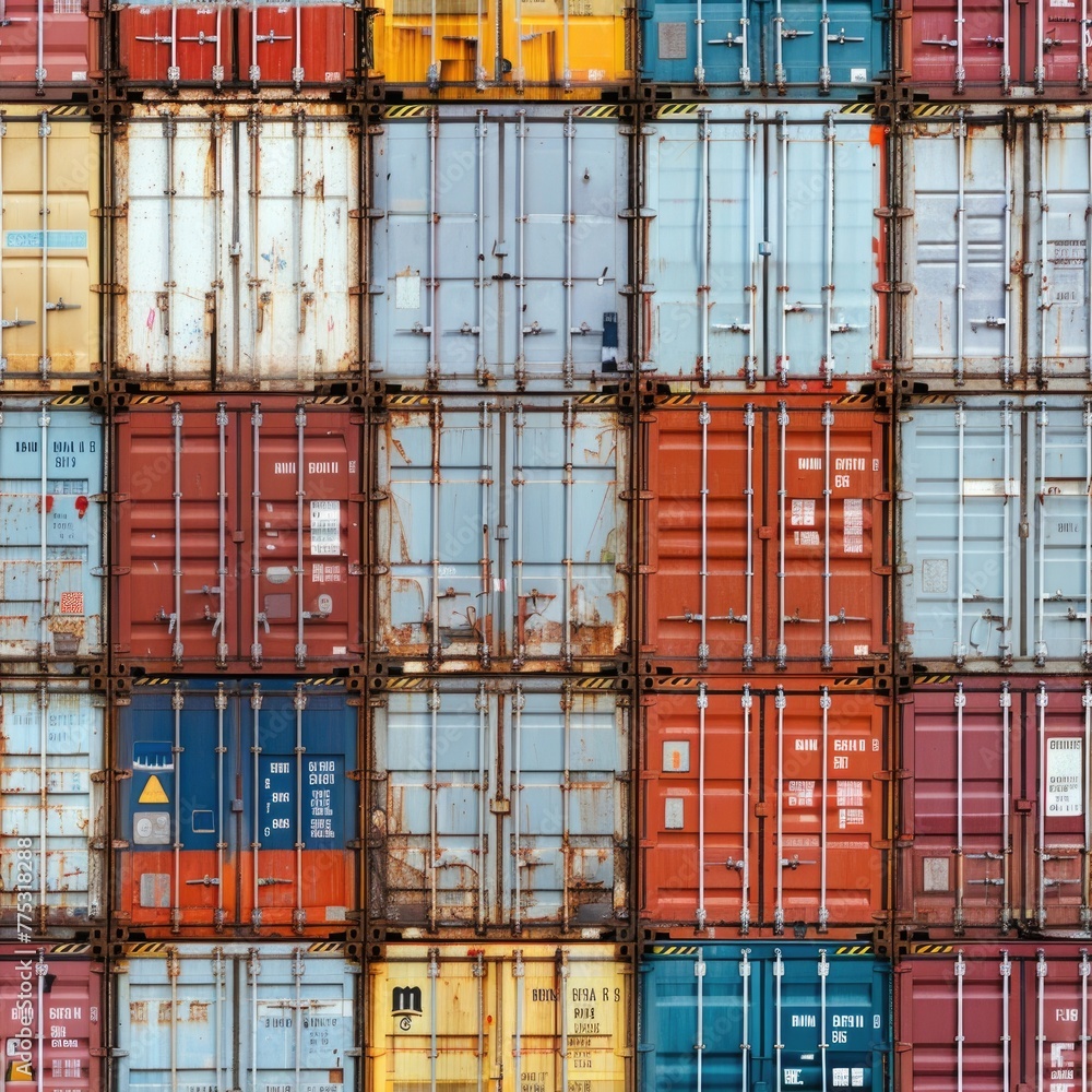 Poster a bunch of containers stacked on top of each other. can be used for industrial or shipping concepts