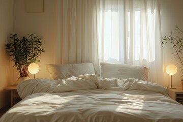 A simple white bed with comfortable pillows, suitable for home decor projects