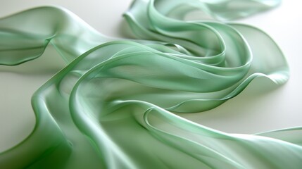   The image depicts a green material with waves on a white background and a black object positioned at its center