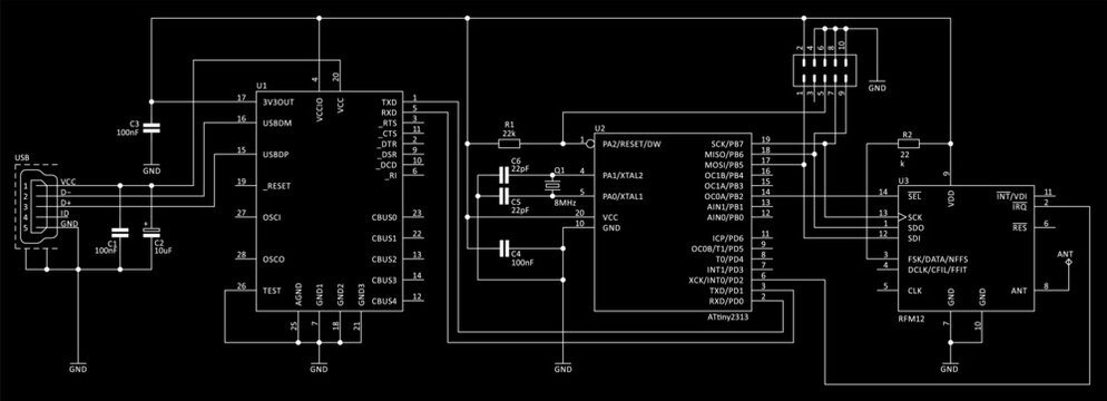 Technical schematic diagram of electronic device.
Vector drawing electrical circuit with 
micro controller, integrated circuit, capacitor, resistor,
usb connector, other electronic components.