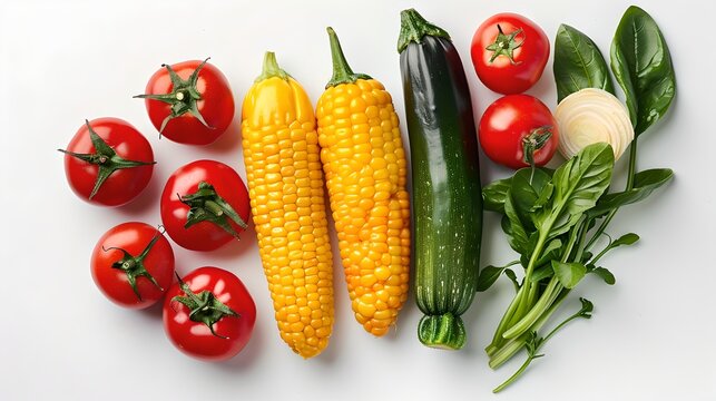 Fresh Vegetables Arranged Neatly on White Background - Healthy Eating Concept. Colorful, Vibrant and Perfect for Stock Photo Needs. Vegan and Vegetarian Friendly Choices. AI