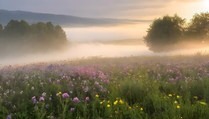 Fog-Rolling-In-Over-A-Field-Of-Flowers-Creating-A- 2