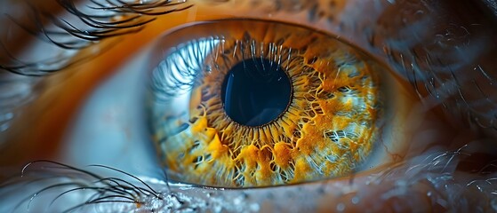 Close-Up Photo of a Human Eye Revealing Detailed Features like the Iris, Eyelashes, and Optic Nerve. Concept Close-Up Photography, Human Eye Details, Iris Features, Eyelashes Close-Up - obrazy, fototapety, plakaty