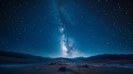 Nighttime desert landscape  starry sky, milky way, high resolution photo with ultra detail - obrazy, fototapety, plakaty