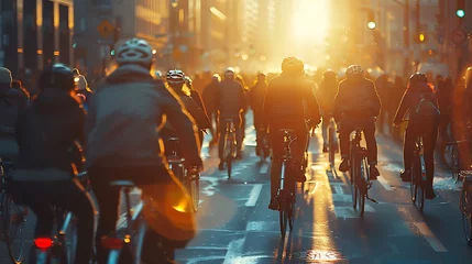 Foto op Canvas Cyclists riding through a bustling street © MuhammadInaam