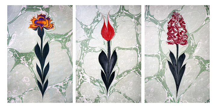 Creative ebru art background with abstract paint. Marbling texture floral patterns