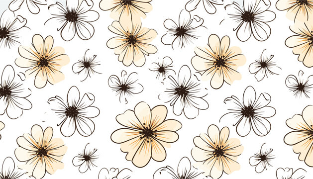 黒と白の花のシームレスなパターン。ビンテージ 70 年代スタイルのヒッピーの花の背景デザイン。デイジーの花を持つ Y2k 自然の背景。