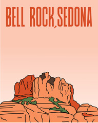 Bell Rock Sedona, Arizona beautiful vector illustration poster design, wall print, printable, graphic.