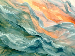 Sunset Symphony: Orange and Green Waves in Abstract