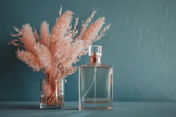 Perfume Bottle Next to Flower Vase