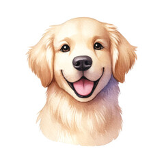 Watercolor cute Golden Retriever portrait. Cute dog breed. Dog days concept.