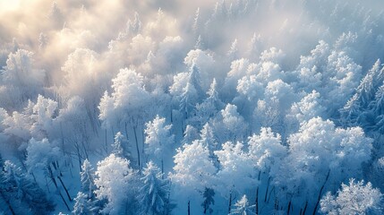 Art wolfe inspired hd winter forest with wildlife in morning light, frosty branches, bird s eye view - Powered by Adobe