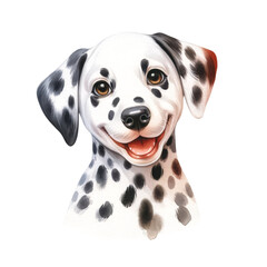 Watercolor cute Dalmatian dog portrait. Cute dog breed. Dog days concept.