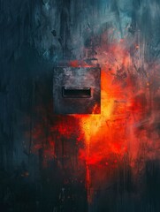 Fiery explosion on abstract wall canvas - An abstract representation of a fiery explosion, embodying chaos and intense emotions through a wall canvas