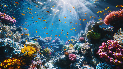 delicate balance of life in a coral reef ecosystem - obrazy, fototapety, plakaty