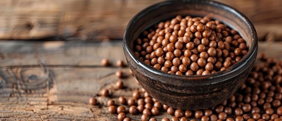   A bowl of nuts on a wooden table with a clearer image of the nuts in the background