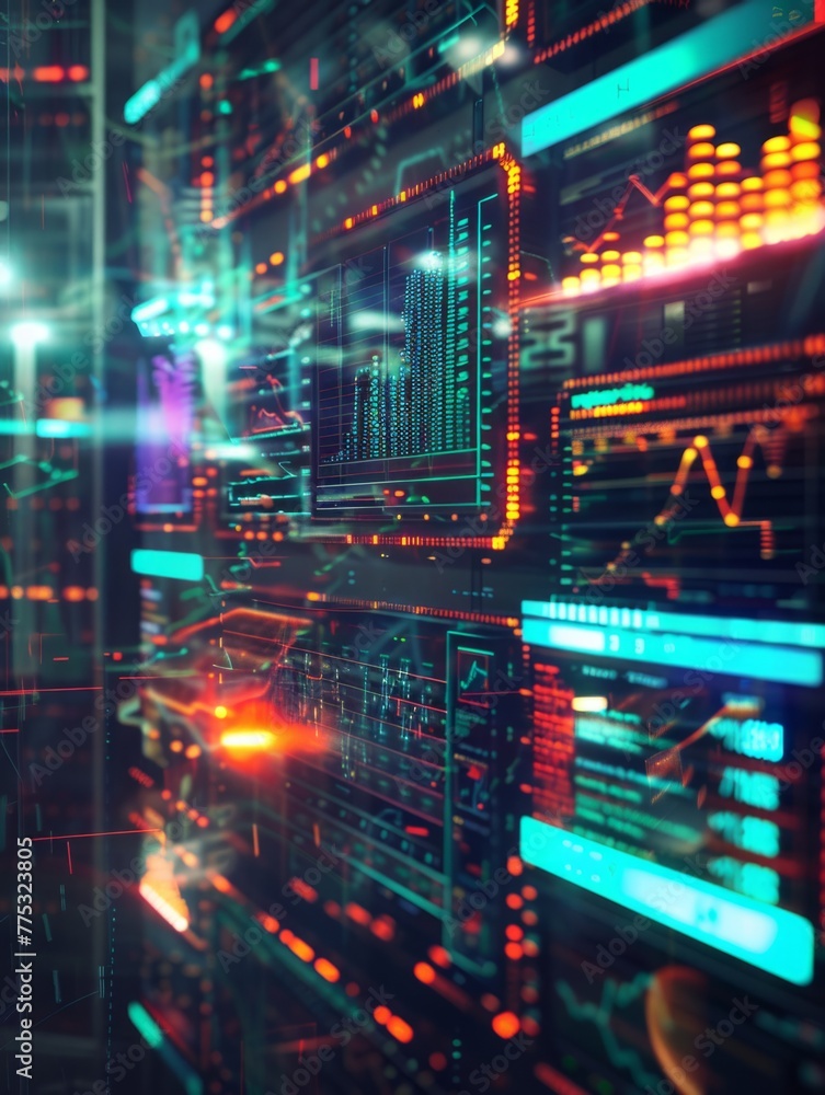 Poster futuristic digital data and circuit board - a dynamic and intricate display of digital data analytic