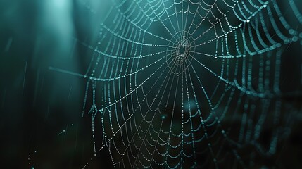delicate details of a dew-covered spider's web - obrazy, fototapety, plakaty