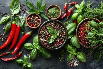 an editorial-style photograph showcasing the beauty of fresh herbs and spices