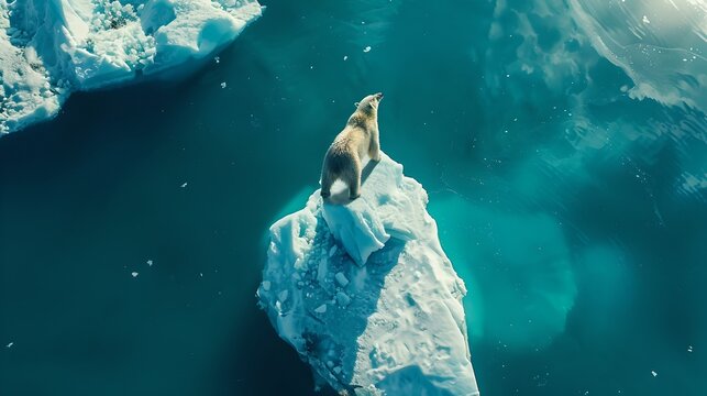 Lone seal on a floating iceberg amidst the cold blue ocean waters. Natural wildlife scene, perfect for environmental themes. Ideal for educational content. AI