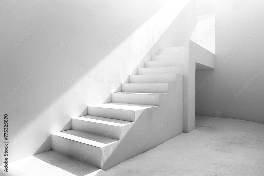 Aufkleber architectural shot of a white staircase with strong contrast of light and shadows creating a minimal