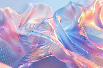 Abstract 3d wave shapes holographic vibrant color blue pink background