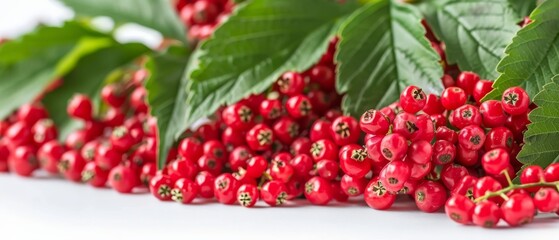   Close-up image of red berries on green-leafed stems
