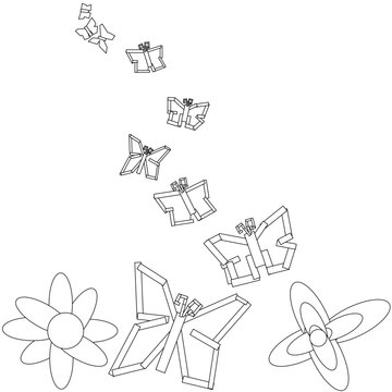 Butterflies Flying Together Outline