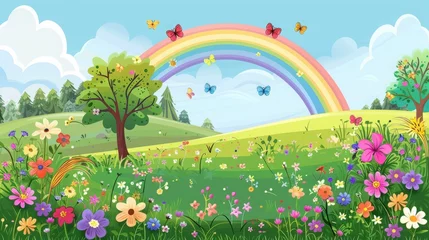  rainbow landscape cartoon. © Yahor Shylau 